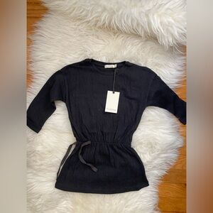 Black Textured Drawstring Waist Top